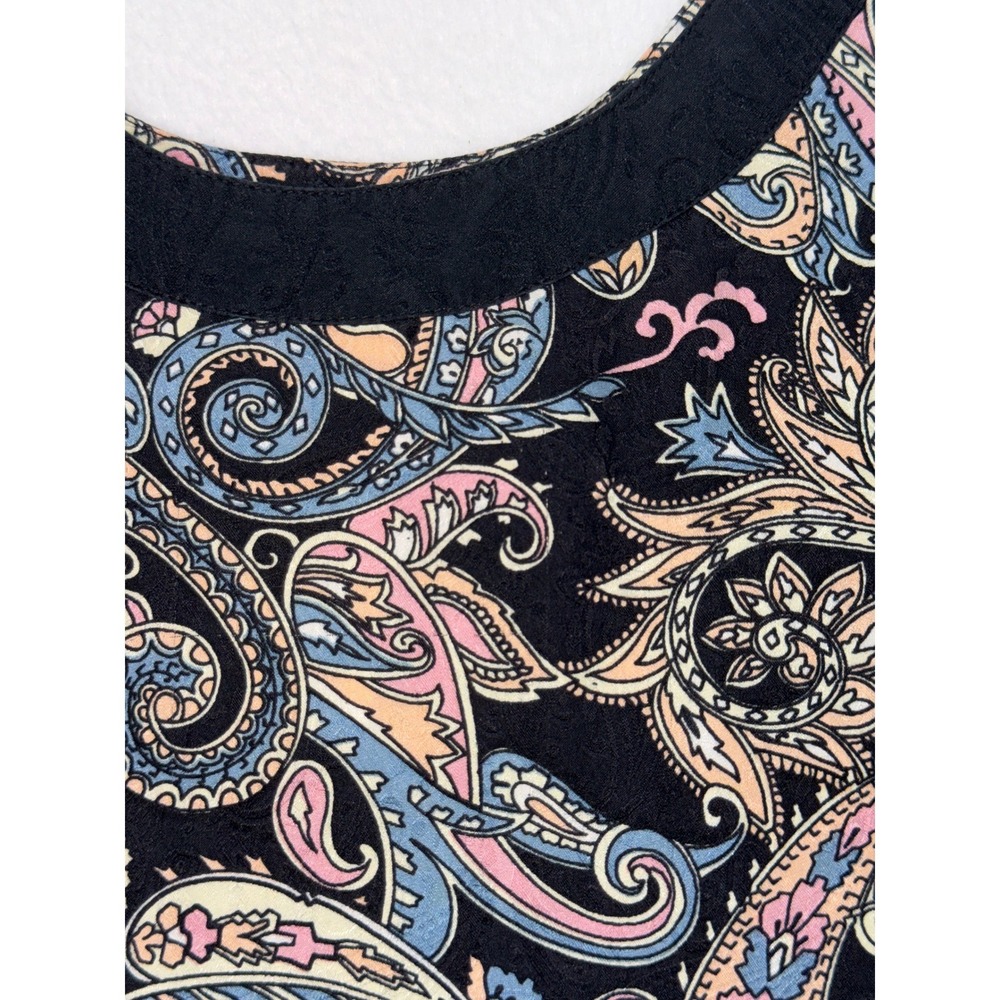 Diane Gilman Vintage Silk Tank Blouse Sleeveless Top Women Medium Black Paisley - Picture 7 of 8